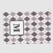 Argyle Plaid Rood Grijs Zilver Golf Custom Monogra Golfhanddoek (Horizontaal)
