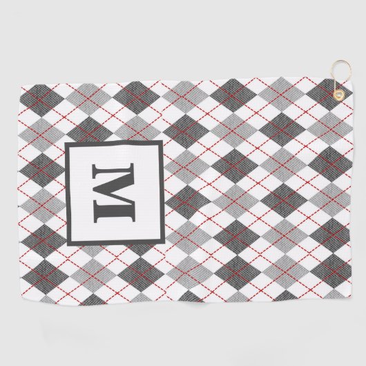 Argyle Plaid Rood Grijs Zilver Golf Custom Monogra Golfhanddoek (Horizontaal)