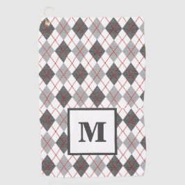 Argyle Plaid Rood Grijs Zilver Golf Custom Monogra Golfhanddoek