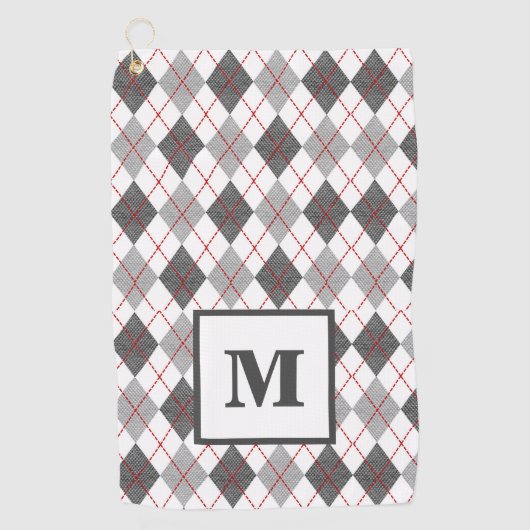 Argyle Plaid Rood Grijs Zilver Golf Custom Monogra Golfhanddoek (Voorkant)