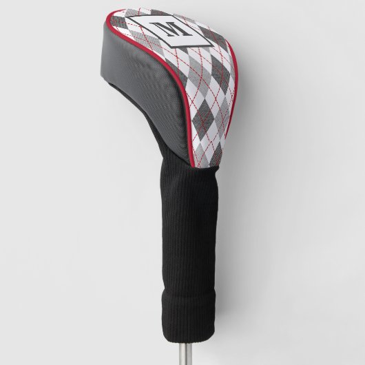 Argyle Plaid Rood Grijs Zilver Golf Custom Monogra Golfheadcover (Schuin)