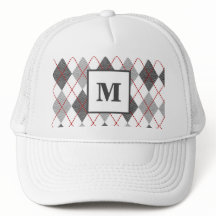 Argyle Plaid Rood Grijs Zilver Golf Custom Monogra