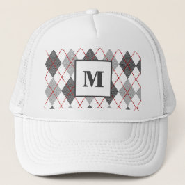 Argyle Plaid Rood Grijs Zilver Golf Custom Monogra Trucker Pet