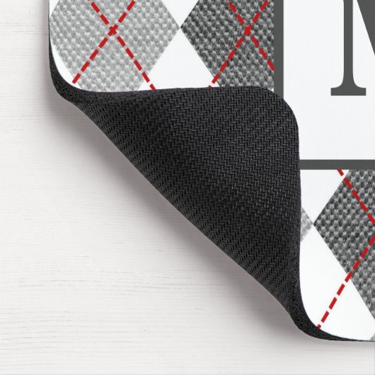 Argyle Plaid Rood Grijs Zilver Monogram Muismat (Hoek)