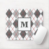 Argyle Plaid Rood Grijs Zilver Monogram Muismat (Met muis)