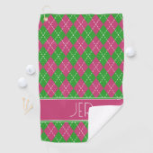 Argyle Plaid Roze Groen Aangepaste Monogram Beginl Golfhanddoek (Insitu)