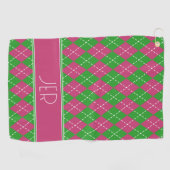 Argyle Plaid Roze Groen Aangepaste Monogram Beginl Golfhanddoek (Horizontaal)