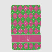 Argyle Plaid Roze Groen Aangepaste Monogram Beginl Golfhanddoek (Voorkant)