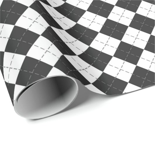Argyle plaid. Schots patroon in wit en zwart Cadeaupapier (Rol Hoek)