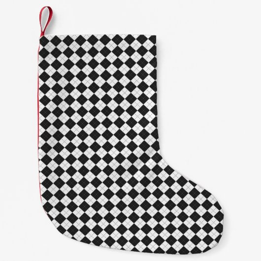 Argyle plaid. Schots patroon in wit en zwart Kleine Kerstsok (Voorkant)