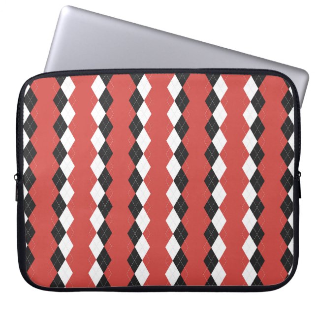 Argyle plaid. Schots patroon in wit, zwart en zwar Laptop Sleeve (Voorkant)
