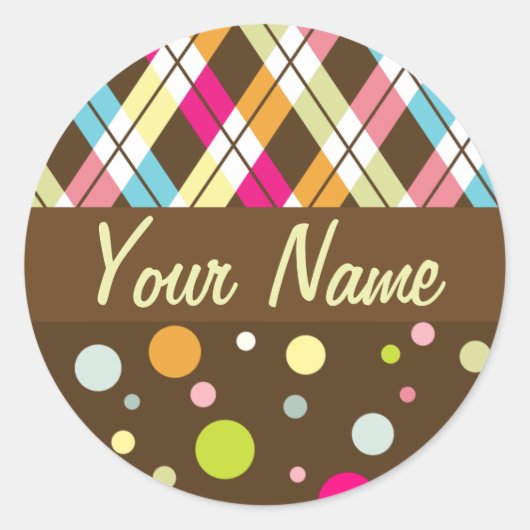Argyle Polka Dots Ronde Sticker (Voorkant)