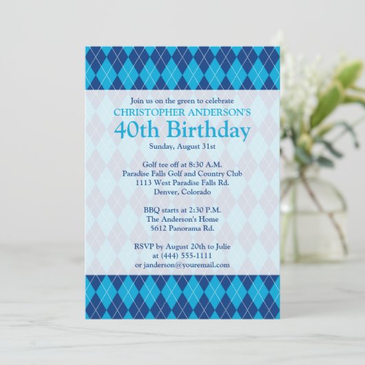 Argyle Pset Navy Blue Golf 40th Birthday Kaart (Staand voorkant)