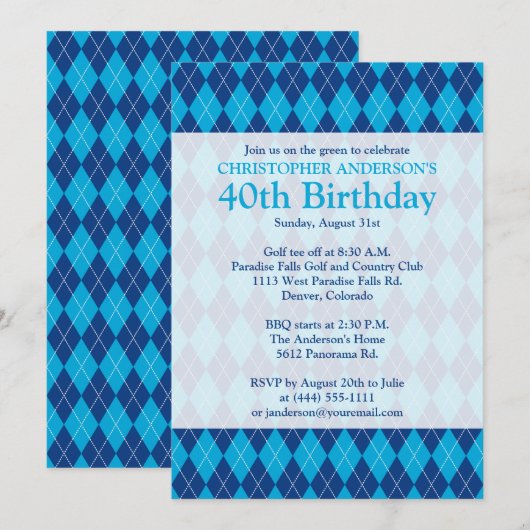 Argyle Pset Navy Blue Golf 40th Birthday Kaart (Voorkant / Achterkant)