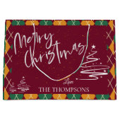 Argyle Red Green Elegant Script Merry Kerstry Groot Cadeauzakje (Voorkant)