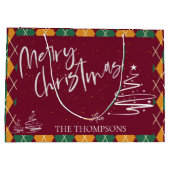 Argyle Red Green Elegant Script Merry Kerstry Groot Cadeauzakje (Achterkant)