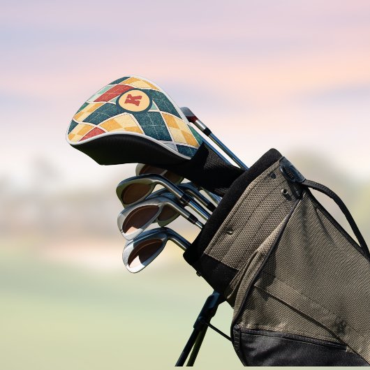 Argyle RetroHarlequin w Monogram Initiaal Golfheadcover