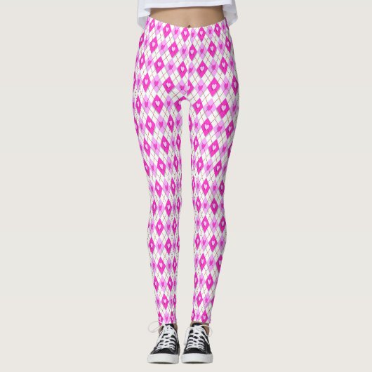 Argyle roze diamanten harten patroon leggings (Voorkant)