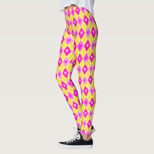 Argyle Roze Diamonds Hearts Pattern Leggings (Links)
