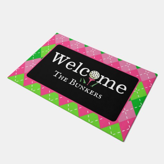 Argyle Roze en Groene Golf Welkom Entry Deurmat (Schuin)
