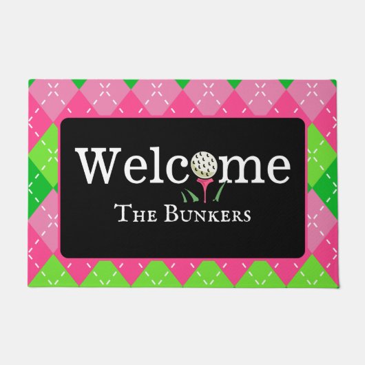 Argyle Roze en Groene Golf Welkom Entry Deurmat (Voorkant)