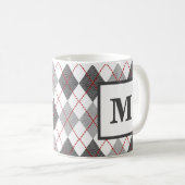 Argyle ruit rood grijs zilver monogram koffiemok (Voorkant rechts)