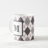 Argyle ruit rood grijs zilver monogram koffiemok (Voorkant links)