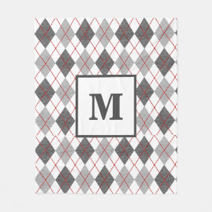 Argyle Schotse Rood Grijs Zilver Aangepaste Monogr Fleece Deken