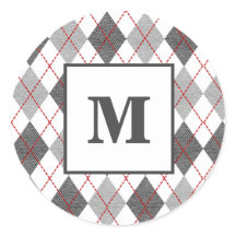Argyle Schotse Rood Grijs Zilver Aangepaste Monogr