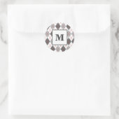 Argyle Schotse Rood Grijs Zilver Aangepaste Monogr Ronde Sticker (Tas)