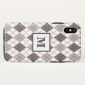 Argyle Schotse Rood Grijs Zilver Custom Monogram Case-Mate iPhone Case (Achterkant (horizontaal))