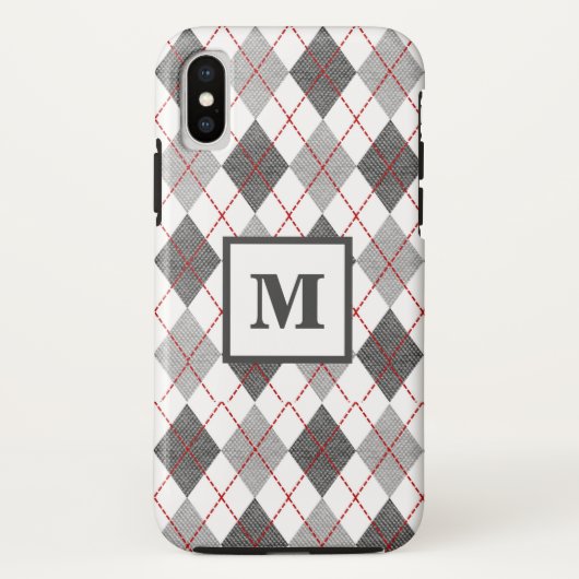 Argyle Schotse Rood Grijs Zilver Custom Monogram Case-Mate iPhone Case (Achterkant)