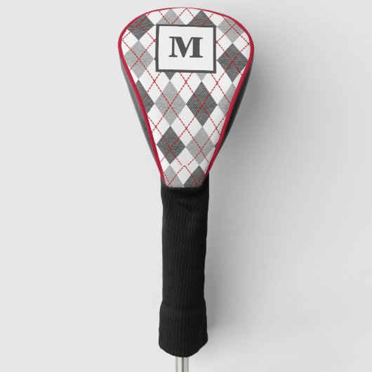 Argyle Schotse Rood Grijs Zilver Golf Eigen Initia Golfheadcover (Voorkant)