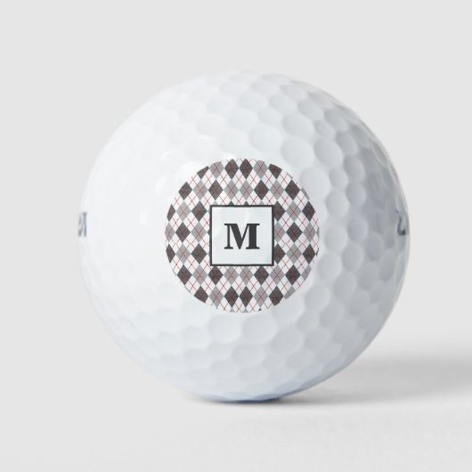 Argyle Schotse Rood Grijs Zilver Golf Eigen Monogr Golfballen (Voorkant)