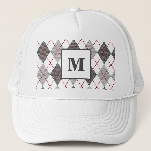 Argyle Schotse Rood Grijs Zilver Golf Eigen Monogr Trucker Pet (Voorkant)