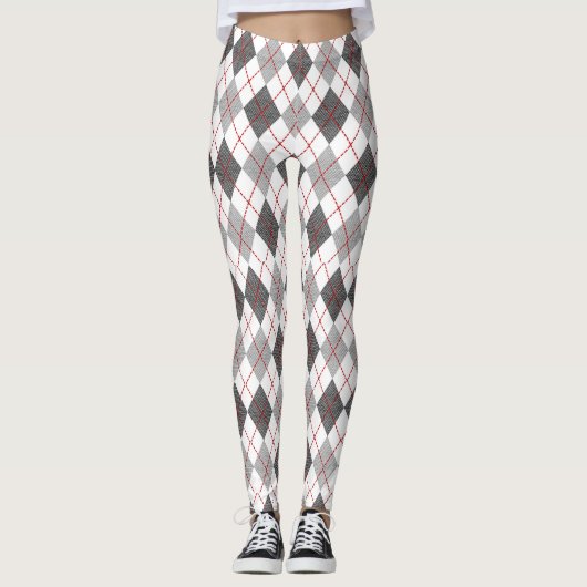 Argyle Schotse Rood Grijs Zilver Leggings (Voorkant)