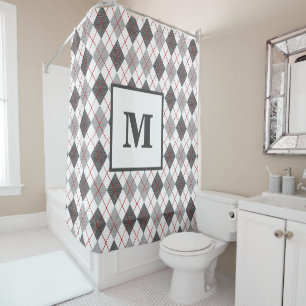 Argyle Schotse Rood Grijs Zilver Monogram Douchegordijn