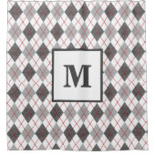 Argyle Schotse Rood Grijs Zilver Monogram Douchegordijn (Voorkant)