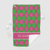 Argyle Schotse ruit Roze Groen Aangepaste naam Pre Golfhanddoek (Insitu)