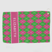 Argyle Schotse ruit Roze Groen Aangepaste naam Pre Golfhanddoek (Horizontaal)