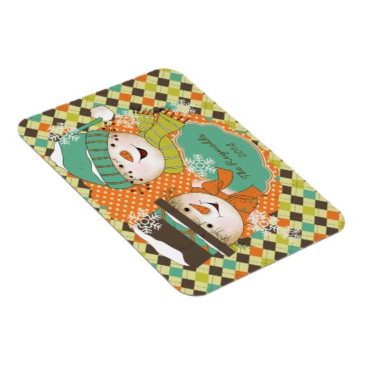 Argyle Sneeuwmannen Vakantie 2 Gepersonaliseerde F Magneet (Rechterzijde)