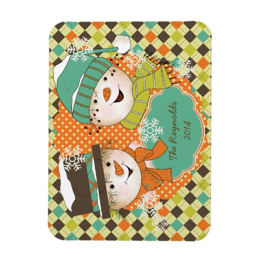 Argyle Sneeuwmannen Vakantie 2 Gepersonaliseerde F Magneet (Verticaal)