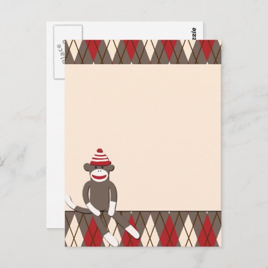 Argyle Sock Monkey Briefkaart (Voorkant / Achterkant)