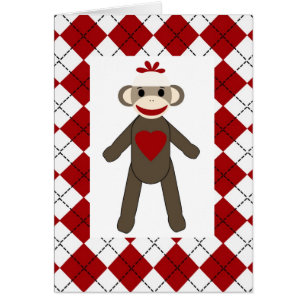 Argyle Sock Monkey Love Blank Card