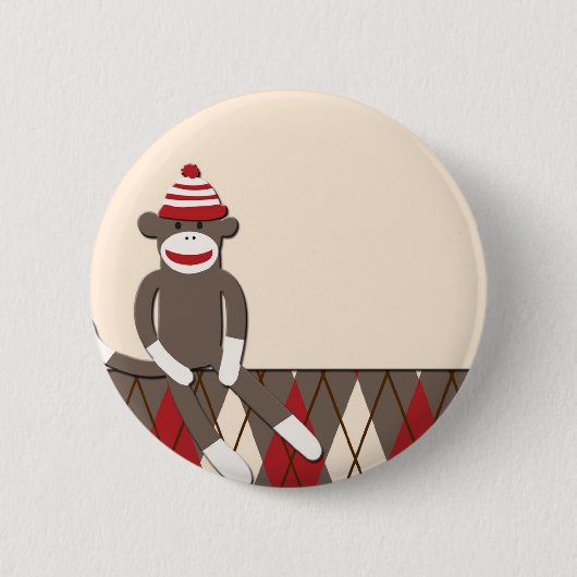 Argyle Sock Monkey Ronde Button 5,7 Cm (Voorkant)