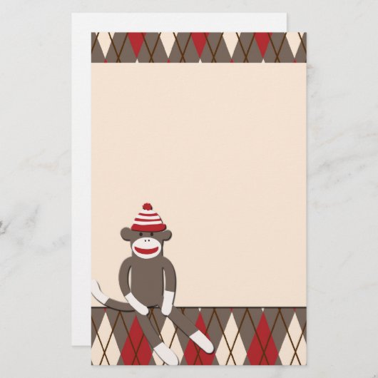 Argyle Sock Monkey Stationery Briefpapier (Voorkant / Achterkant)