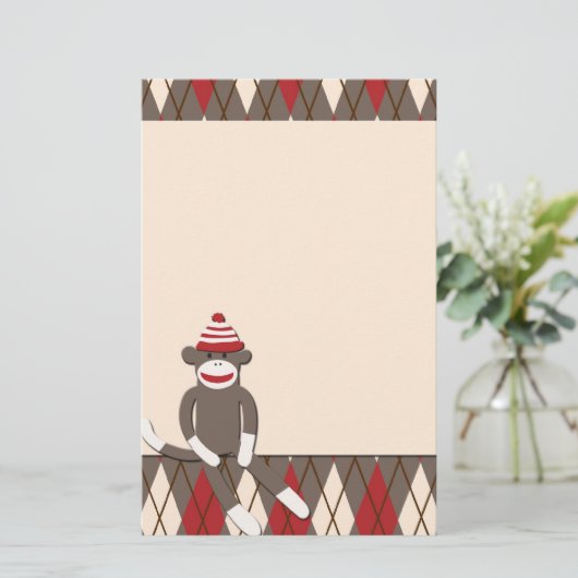 Argyle Sock Monkey Stationery Briefpapier (Staand voorkant)