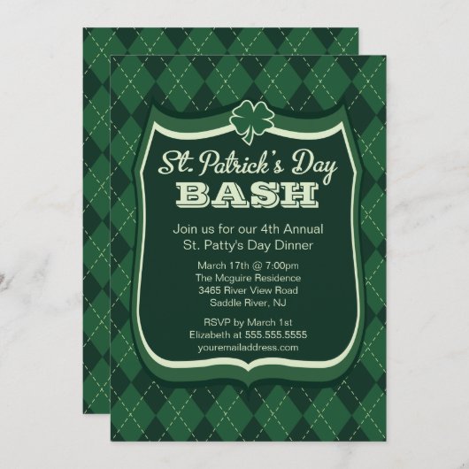 Argyle St. Patrick's Day Uitnodiging (Voorkant / Achterkant)