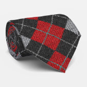 Argyle stropdas in zwart, rood en grijs (Opgerold)