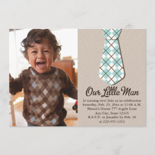 Argyle Stropdas Little Man Photo Birthday Invitati Kaart